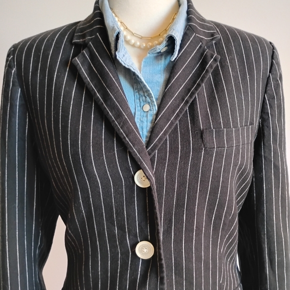 American Living Jackets & Blazers - American Living Ralph Lauren Linen Cotton Blazer Black White Stripe Size 14